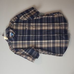 COLUMBIA Blue Tan Plaid Cotton Short Sleeve Button Down Shirt